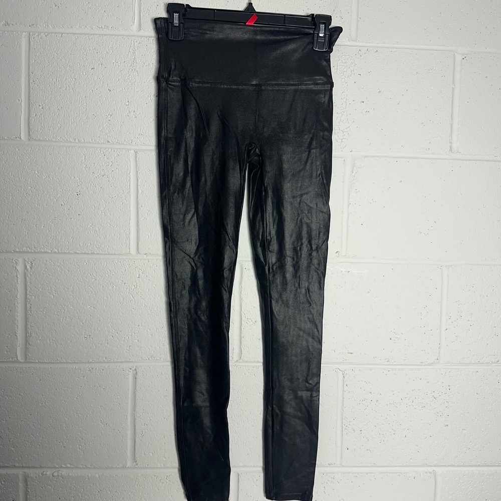 Spanx Faux Leather Leggings Black High Waisted Shaping Slimming Pants Medium